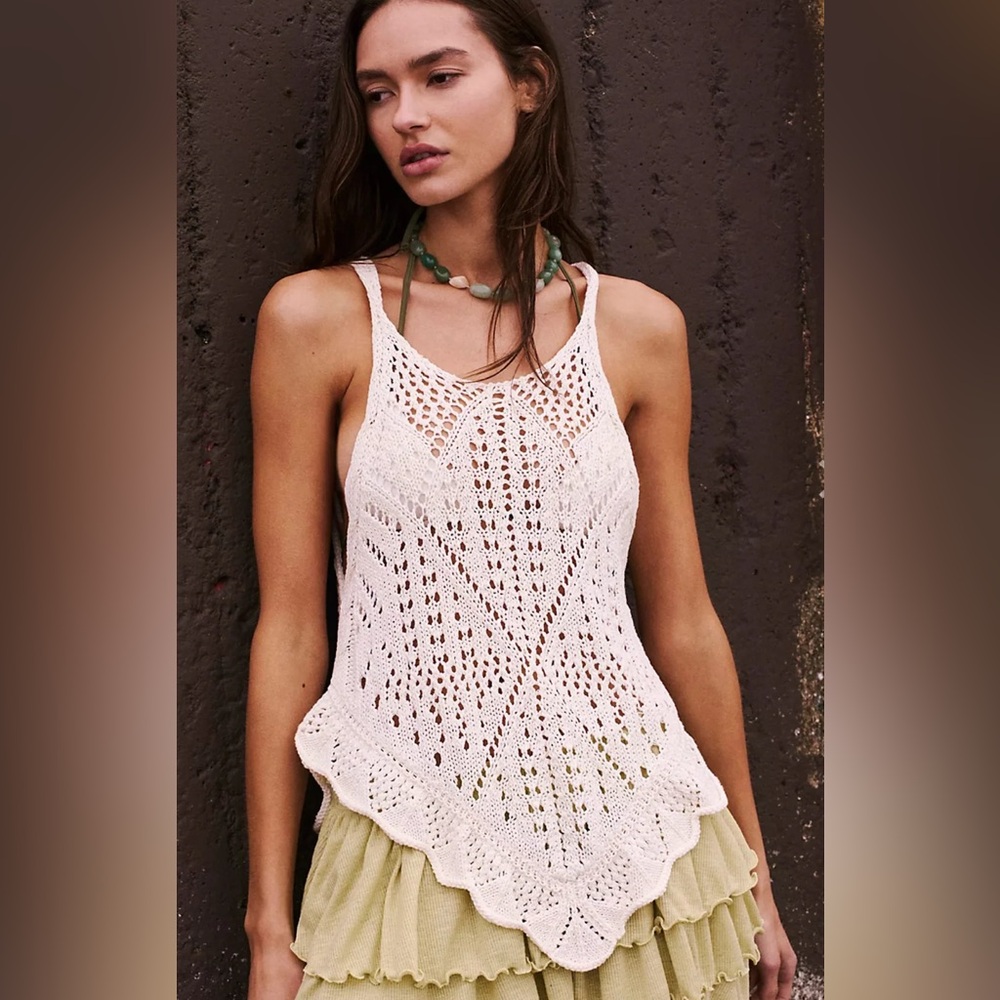 NWT Free People Sea Song Open Knit Crocheted Tank Sweater In Ivory